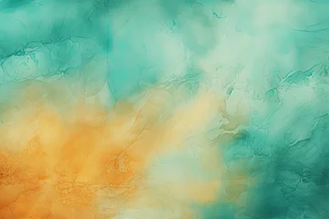 Poster Rust Teal Taffy abstract watercolor paint background barely noticeable with liquid fluid texture for background, banner with copy space and blank text area © GalleryGlider