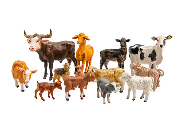Toy farm animals on transparent background