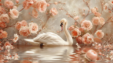 Collage of a fine art of a beautiful bird surrounded by flowers overlain in shades of Peach Fuzz.