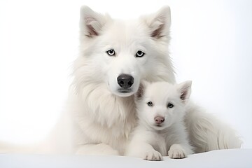 Naklejka na ściany i meble Protective Love: Dog Mother and Puppy with White Background