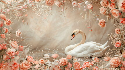 Collage of a fine art of a beautiful bird surrounded by flowers overlain in shades of Peach Fuzz.