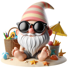 Summer Gnome With Sungasses on the beach by the coast