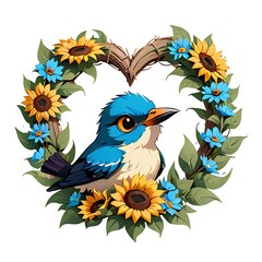 Sunflower Serenade Bird.
A vibrant bird framed by a sunflower heart, an ode to nature's harmony, ideal for joyful and natural themes.
