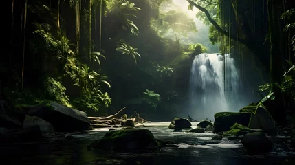 Tischdecke Panoramic view of a beautiful waterfall in the rainforest. © Iman