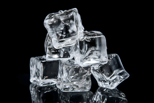 ice cubes on black background close up