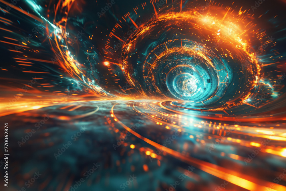 Poster vibrant abstract tunnel in space showcasing concept of relativity. time-warp tunnel illustrating the
