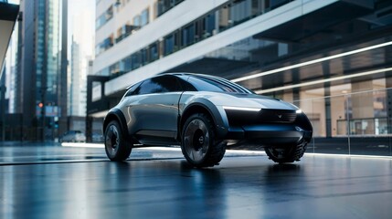 a concept electric car in the future, compact SUV feeling clean background, Advertising Concept, High Technology
