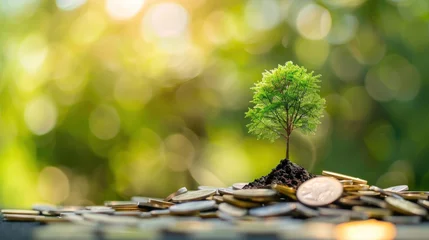 Foto op Canvas tree growing on pile of coins ,saving and economic growth., financial investment concept. © @_ greta