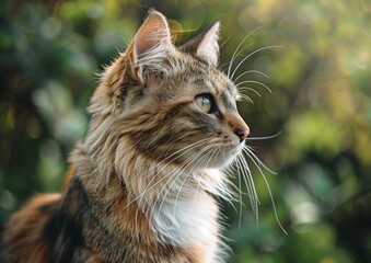 Majestic Domestic Longhair Cat Gazing in Natural Outdoor Setting