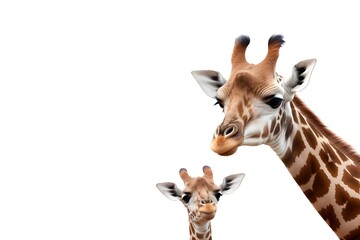 Giraffe and Calf in High Detail on White Background