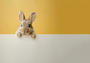 Fototapeta na wymiar Cute Bunny Rabbit Holding a Placard with Empty Space for Message