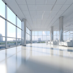 Fototapeta premium The empty hall of an office or medical institution with panorami