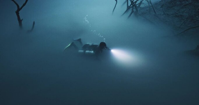 Diver in the fog in Yucatan