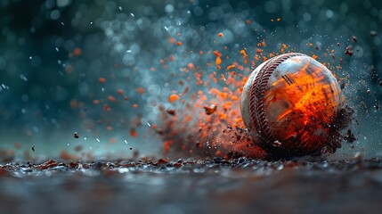 Capture the kinetic energy of a cricket ball mid-flight, its trajectory frozen in time as it...