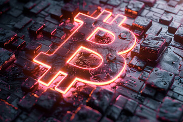 Bitcoin symbol neon light glow