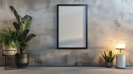 Contemporary Black Frame Mockup on a Smooth Wall with Precision Lighting for Art Display.