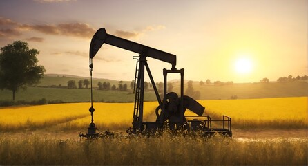 energy and agriculture oil pump in the midst of picturesque countryside fields - 770068273