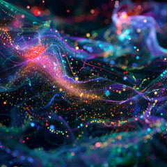 Digital Universe: Visualize the concept of big data as a vast and dynamic digital universe, with interconnected particles representing data points and information flows. Generative AI