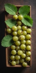 Fresh gooseberry fruits on dark background. Top view - 770068429