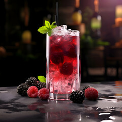 Cocktail with blackberries. raspberries and mint.