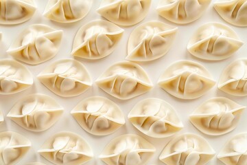 Chinese dumplings 饺子 jiaozi on table flat lay view. Lunar new years. Chinese New Year. Asian festive food
