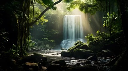 Tischdecke Beautiful waterfall in the rainforest of Thailand. Panorama. © Iman