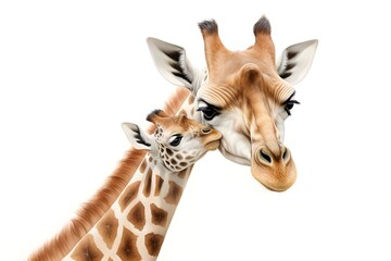 Giraffe and Calf Close-up on White Background