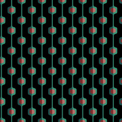 Retro 60s Geometric Teal Black and Mauve Seamless Repeat Pattern