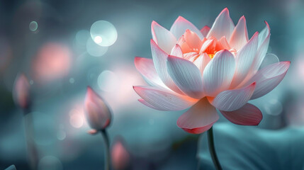 A beautiful white flower with pink petals is the main focus of the image