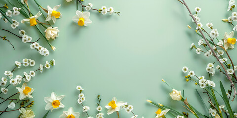 A green background with white flowers and the word cherry on it.AI Generative