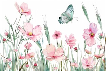 Obraz na płótnie Canvas watercolor spring wildflowers