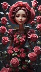 doll in a red rose generative ai 
