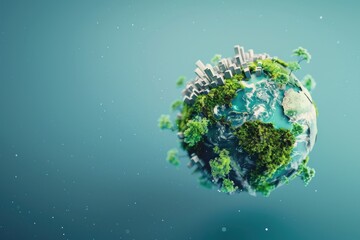 3D rendering of Earth with trees and buildings on it