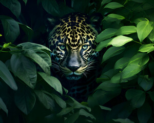 Jaguar in the jungle. panthera on nature background - obrazy, fototapety, plakaty