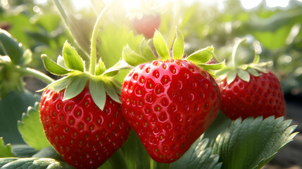 Strawberry growing in the garden. Fresh strawberries in the garden