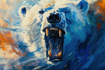 oil painting of an angry polar bear - obrazy, fototapety, plakaty