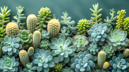 Miniature succulent plants in a botanical garden, stock photo - obrazy, fototapety, plakaty