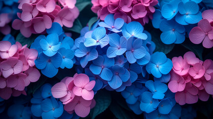 colorful hydrangea flowers in the garden with soft focus