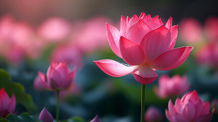 Obraz premium Pink lotus flower blooming in the pond with sunlight background.