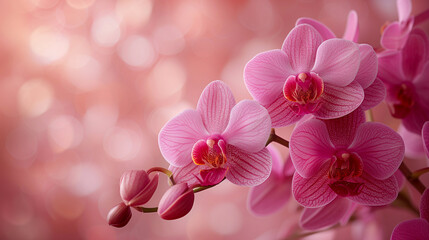 Beautiful pink orchid flowers on bokeh background, close up
