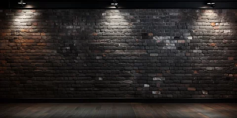 Fotobehang dark brick wall and floor illuminated by spotlights. 3D rendering © Graphicsstudio 5