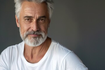 Portrait of a handsome senior man with grey hair and a beard