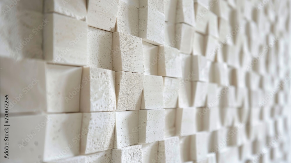 Wall mural close-up of textured white wall with geometric squares. modern minimalist white geometric pattern. t