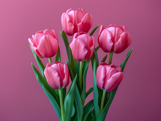 Creative concept for international mother and family day, Happy birthday. Pink tulip flower arrangement. Background with tulips. Flowers close up. Pink tulips, greeting card