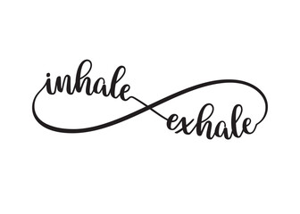 Words Inhale and Exhale forming infinity symbol. Conceptual typography in modern calligraphy style