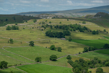 Green pastures stretch across the rolling landscape of the Yorkshire countryside