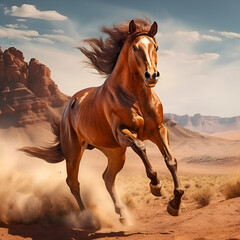 Horse running in the desert. 3d illustration