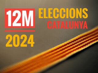 2024 Catalan elections poster with catalan text and senyera flag - obrazy, fototapety, plakaty