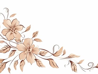 Tan thin barely noticeable flower frame with leaves isolated on white background pattern