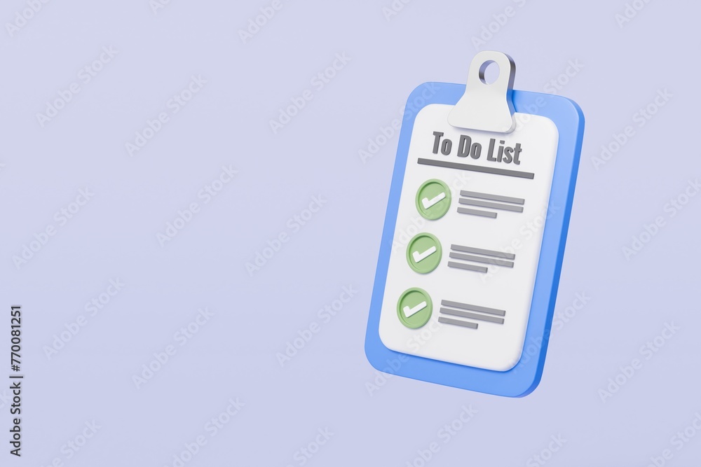 Poster 3d to do list paper sheet with checkmark icon concept. all tasks are completed. planning sign design